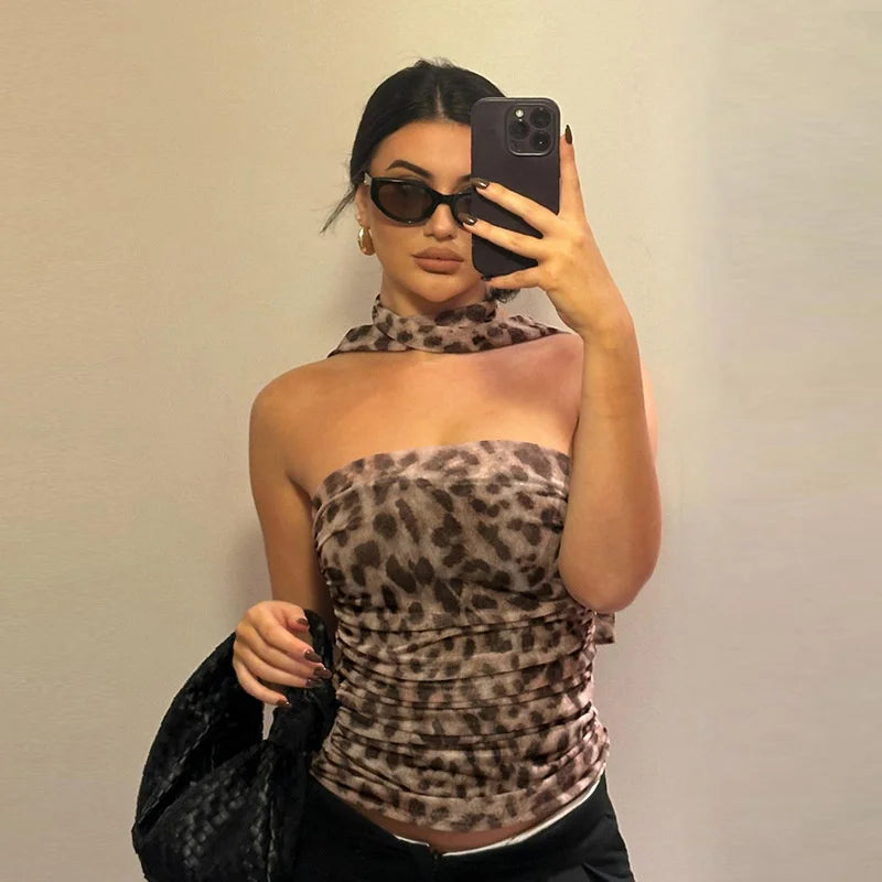 Women's Leopard Print Tulle Top