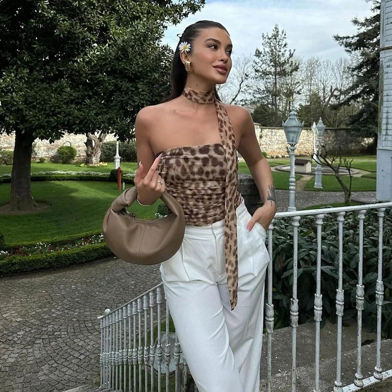Women's Leopard Print Tulle Top